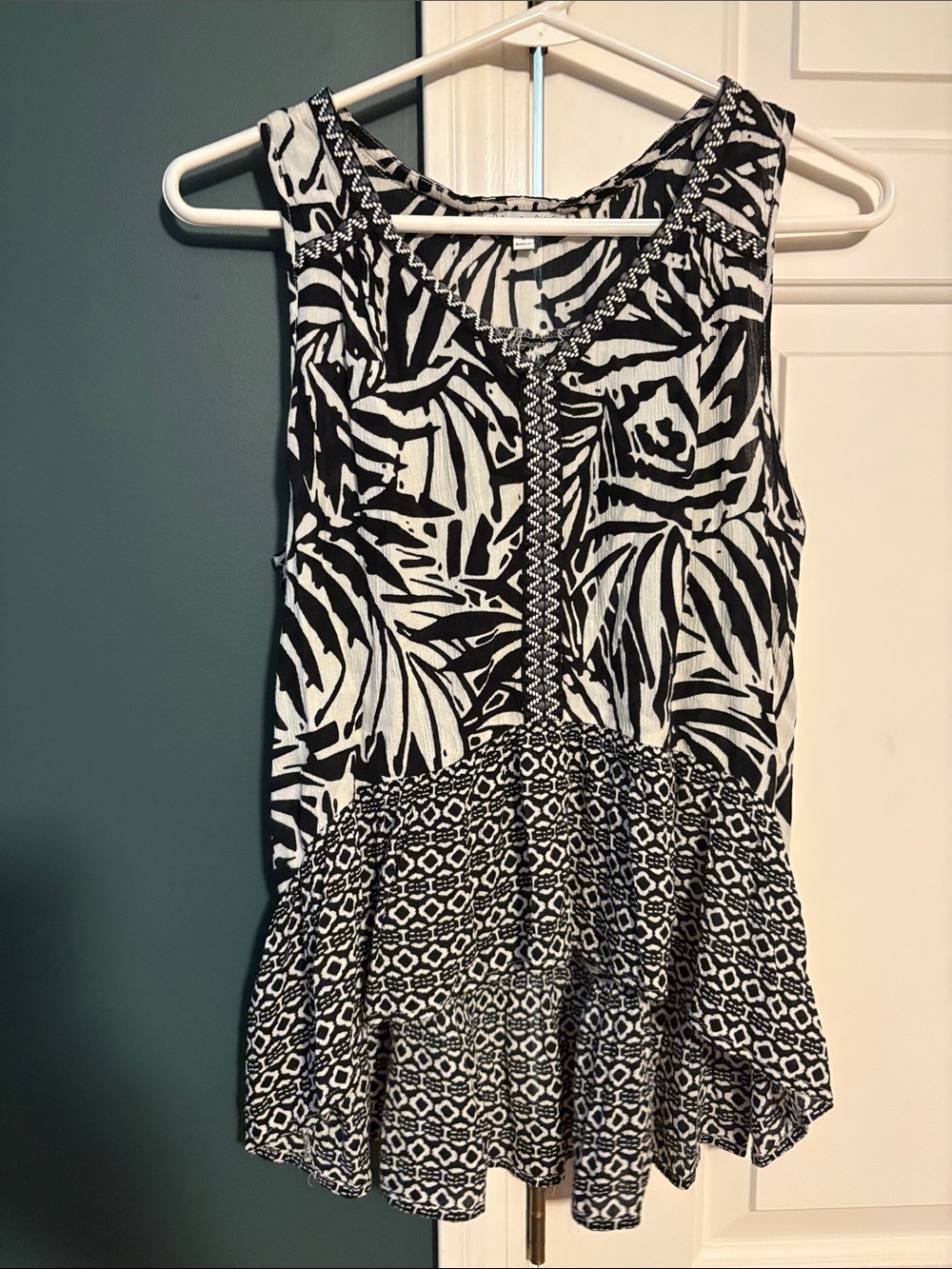 Patrons of Peace Black & White Mixed Print Top